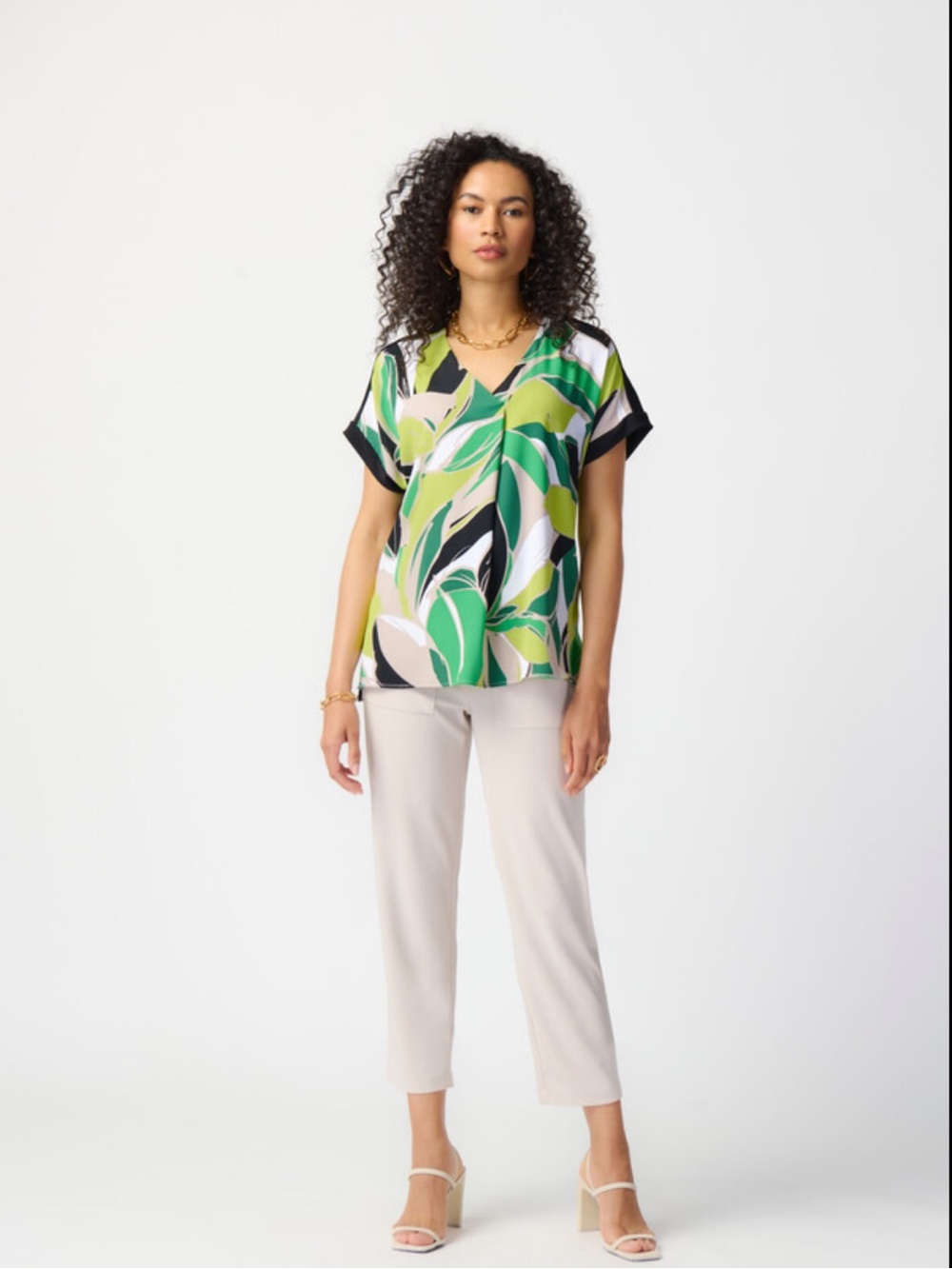 NEW JOSEPH RIBKOFF tropical print woven top in vanilla/multi